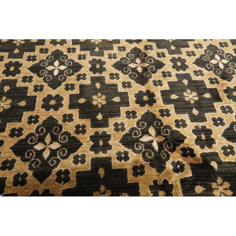 Tapis tibétain noué à la main en laine anthracite de style transitionnel, 2,49 m x 3,10 m
