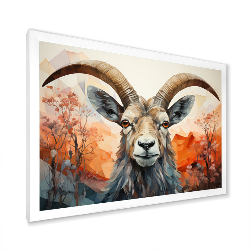 Goat Mountain Explorer géométrique - Chèvre, art mural, H 34 po x l 44 po x P 1,5 po, Cadre photo blanc