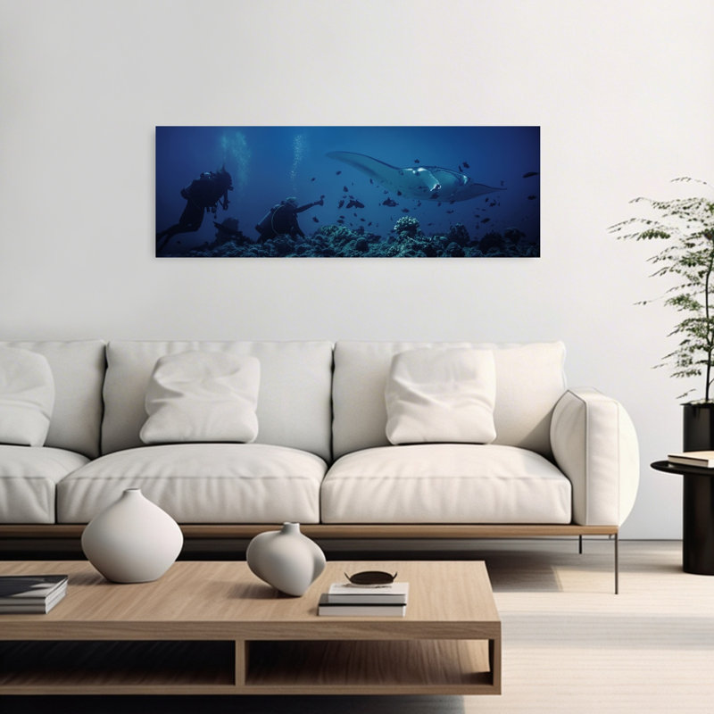 Art mural tropical, océan serein contemporain, H 16 po x l 48 po