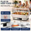 Chafing dish électrique pour buffet, 600 W, en acier inoxydable, avec commande tactile numérique, couvercle transparent à enroulement et bacs alimentaires de grande capacité et 2 demi-capacités.