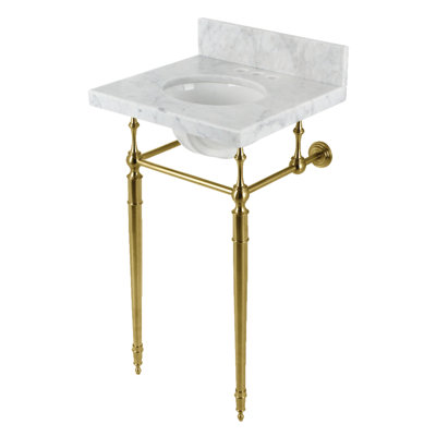 Kingston Brass Edwardian 19-Inch Carrara Marble Console Sink with Brass Legs (8-Inch, 3-Hole)