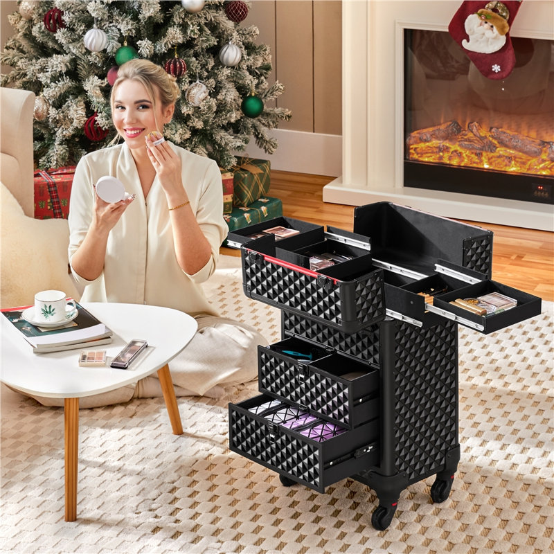 Professional Rolling Makeup Train Case with Drawers