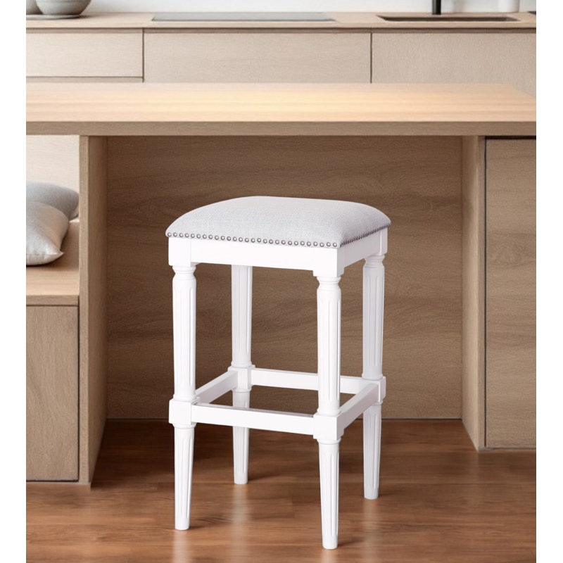 Chaise de bar 31 po en bois massif gris clair et blanc sans dossier