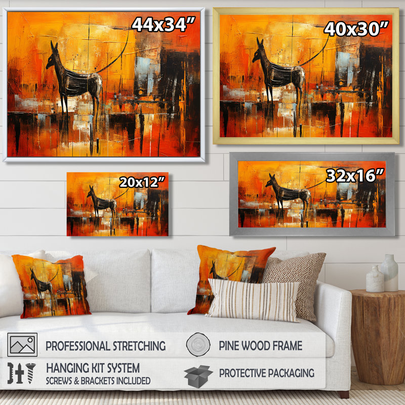 Gazelle en savane africaine - léopard / guépard, art mural, H 12 po x l 20 po, Toile flottante noire encadrée