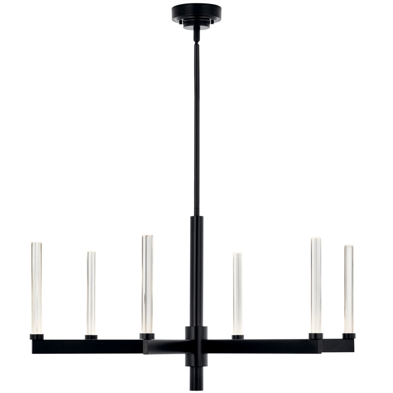  Lustre en acier à DEL à intensité variable classique / traditionnel, Noir satiné, 6, H 20 po x l 36,25 po x P 36,25 po