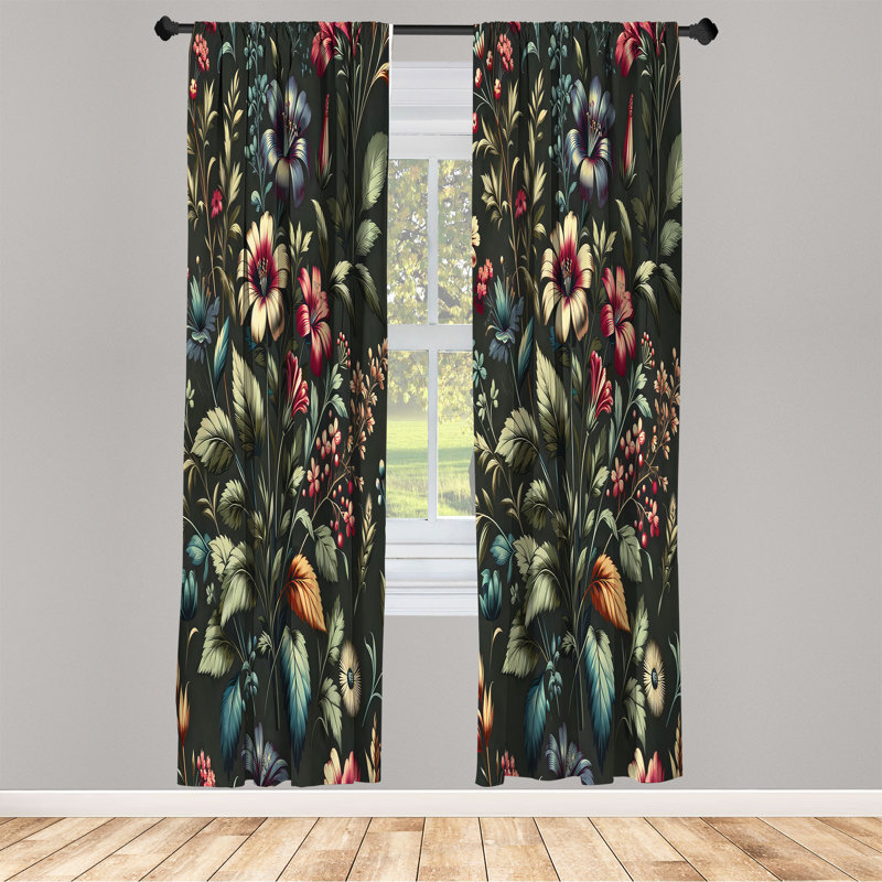 Ensemble de 4 rideaux Ambesonne Floral, L 56 po x L 95 po