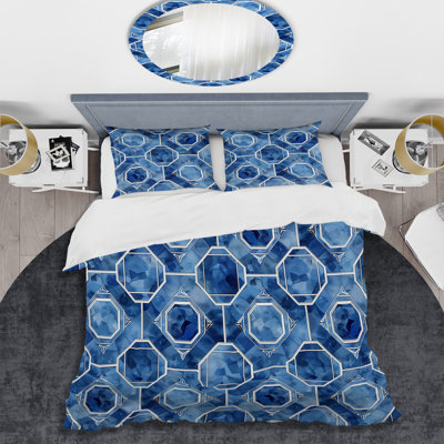 Blue Octagon Patten III - Ensemble de housse de couette moderne