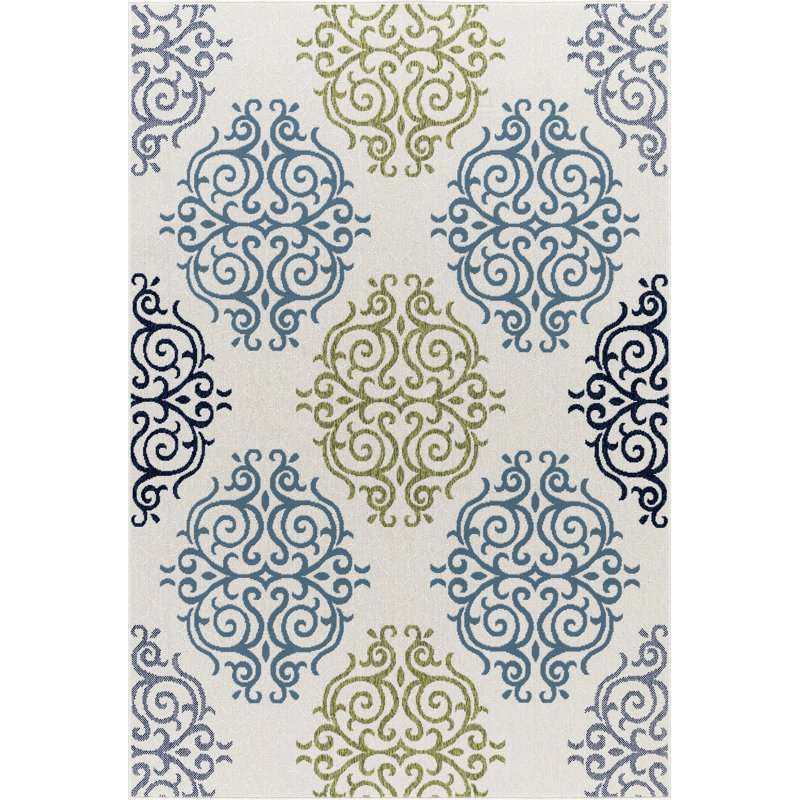 Tapis intérieur / extérieur vert / gris Keeble, Rectangle 5 pi 3 po x 7 pi 7 po