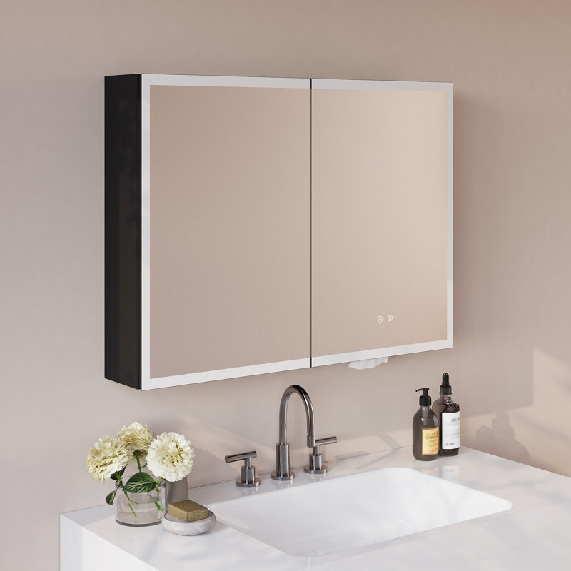 LED Bathroom Mirror Cabinet with Adjustable Lighting, Wall-Mounted Medicine Cabinet with Anti-Fog Mirror, Touch Control, Built-in Socket, Adjustable Interior Shelf, 800x600 mm.