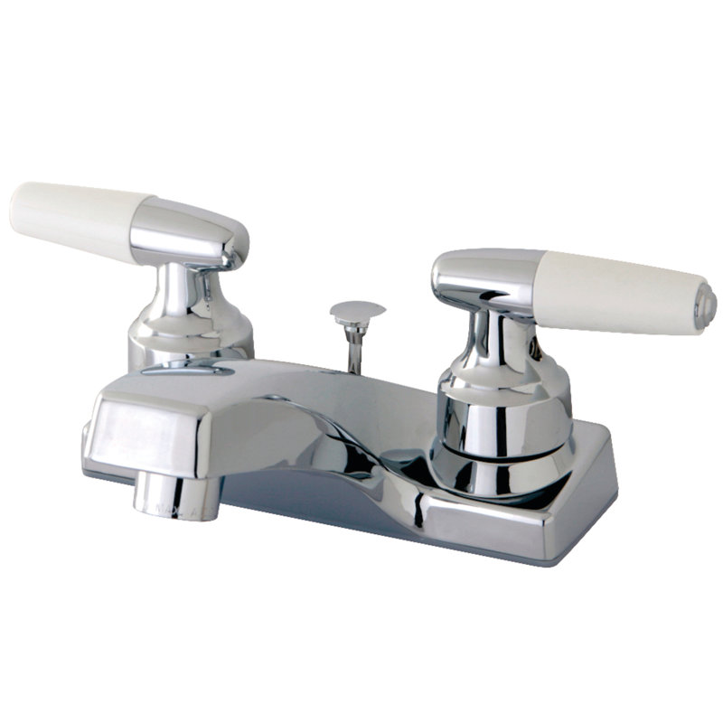 Kingston Brass Two-Handle 3-Hole Deck Mount 4" Centerset Bathroom Faucet with Brass Pop-Up