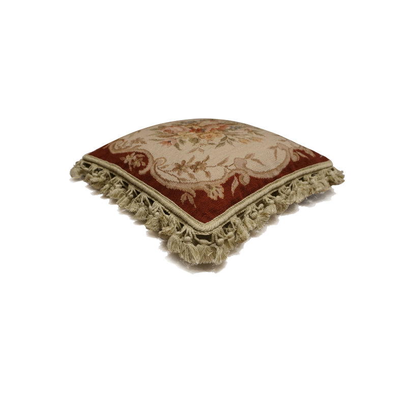 Needlepoint Square Pillow Cover & Insert, Beige Floral 1, Square 16"