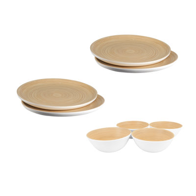 Ensemble d'assiettes et de salades en bambou 8 pièces Lexa, blanc