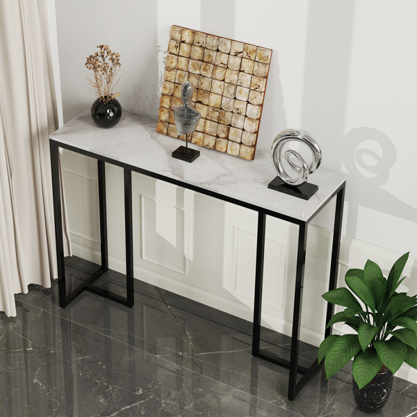 Modern 39.4 White & Gold Curved Console Table with Sintered Stone Top Half  Moon Shape