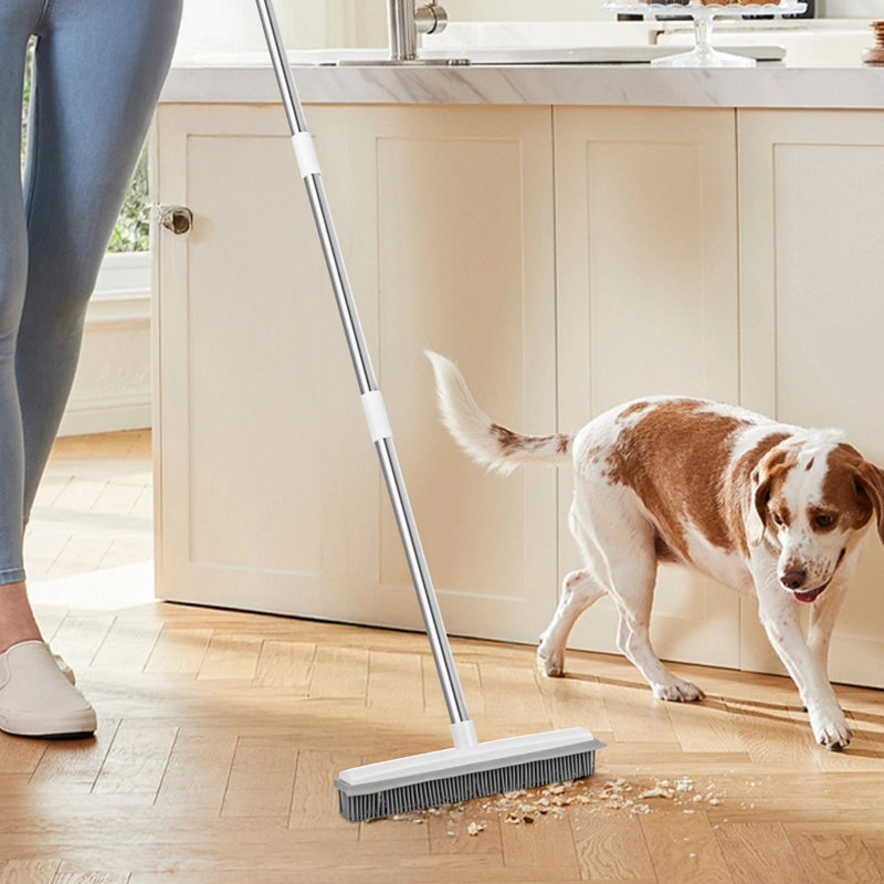 Pet Hair Removal Broom Adjustable Long Handle Pet Hair Rubber Broom