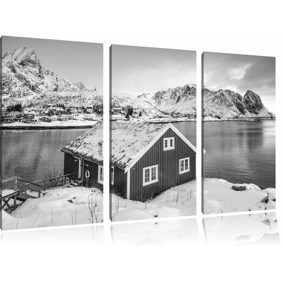 3-tlg. Leinwandbilder-Set „Fischerhaus an den Lofoten Inseln“, Grafikdruck