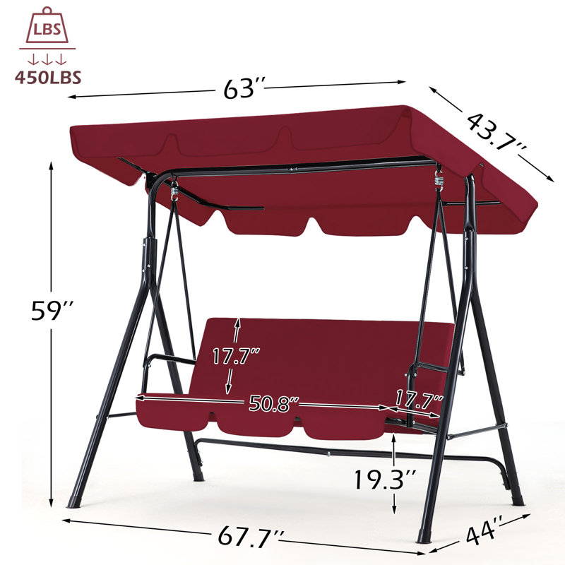 3 Person Porch Swing with Canopy, Red