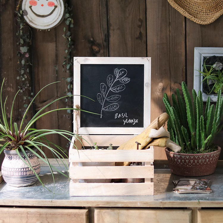 Caisse de rangement en bois rustique avec couvercle de tableau noir, H 4,7 po x l 7,8 po x P 7,8 po