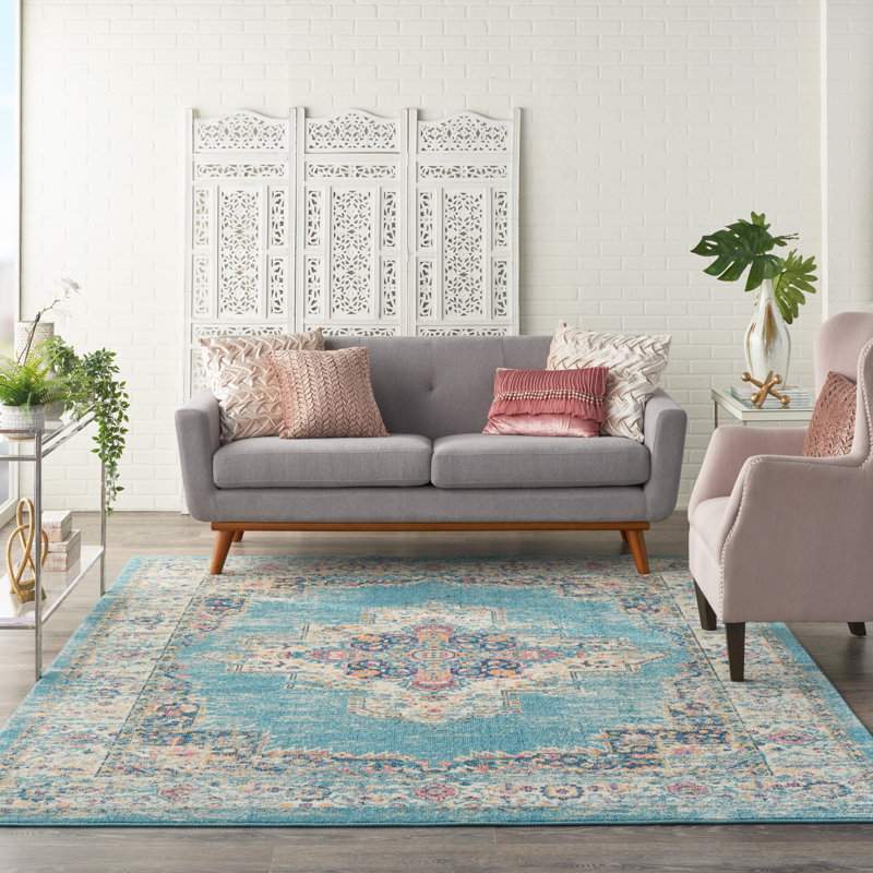 Abbate Oriental Light Blue /Ivory Area Rug, Rectangle 8' x 10'