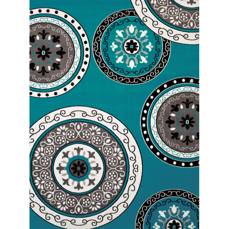 Tapis turquoise / gris Allenville, Rectangle 7 pi 10 po x 10 pi 6 po