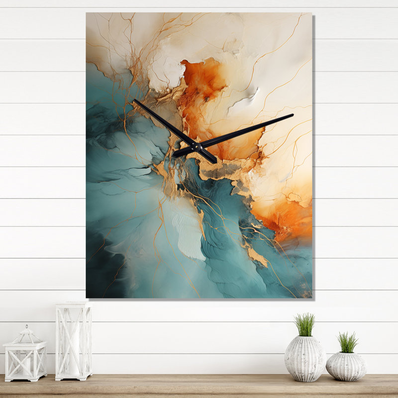 Horloge murale Teal Orange Bold Energy V - Abstract Collages, Très grand