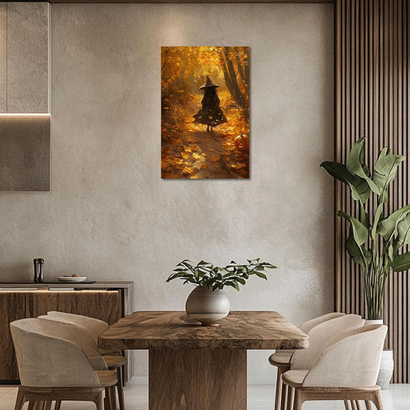 Art d'Halloween sur toile, sorcière et citrouille d'automne