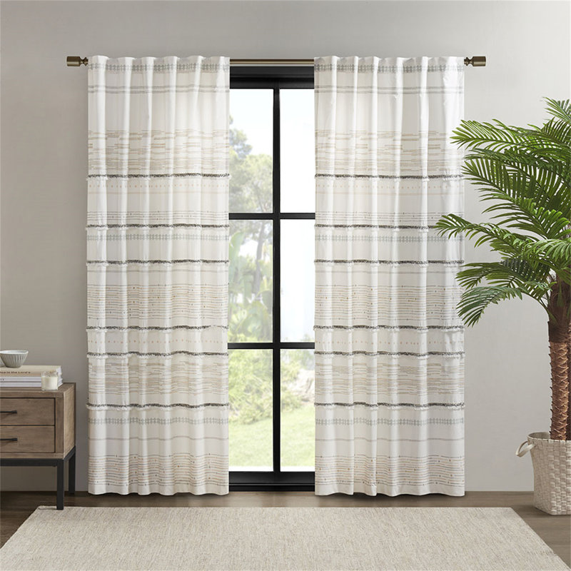 Panneau de rideau en coton imprimé avec bordure et doublure à pampilles, parfait pour rehausser la décoration intérieure et l'intimité