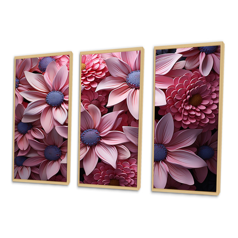 Ensemble de décorations murales marguerite rose et harmonie III, H 40 po x l 60 po x P 1 po, Cadre naturel flottant