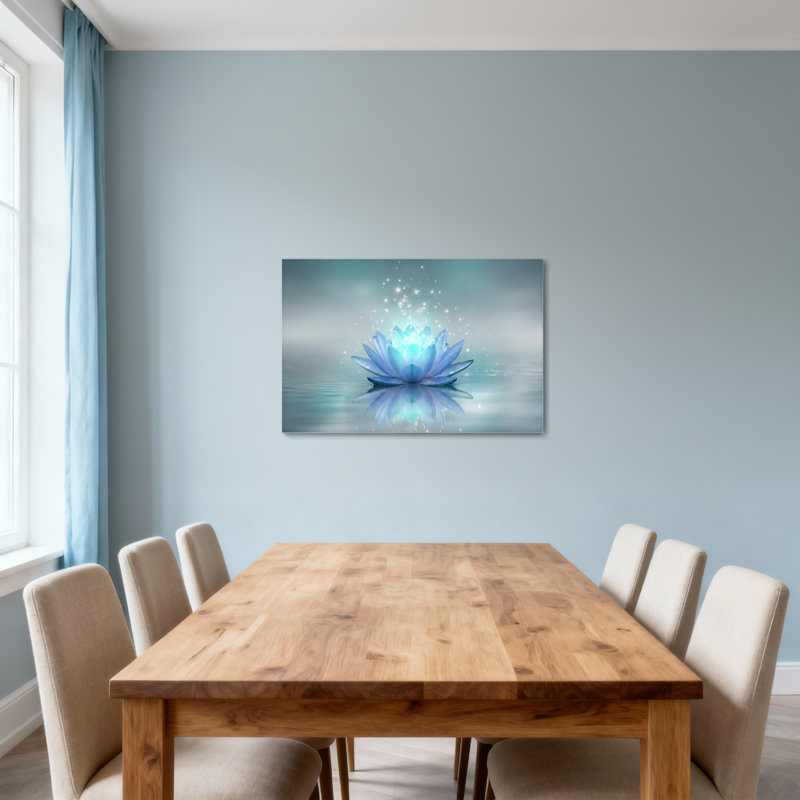 Plantes et fleurs Fleur de lotus bleue avec reflet d'eau scintillante, H 12 po x l 18 po