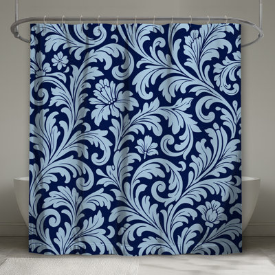 Rideaux de douche damassés à motif floral bleu extra longs