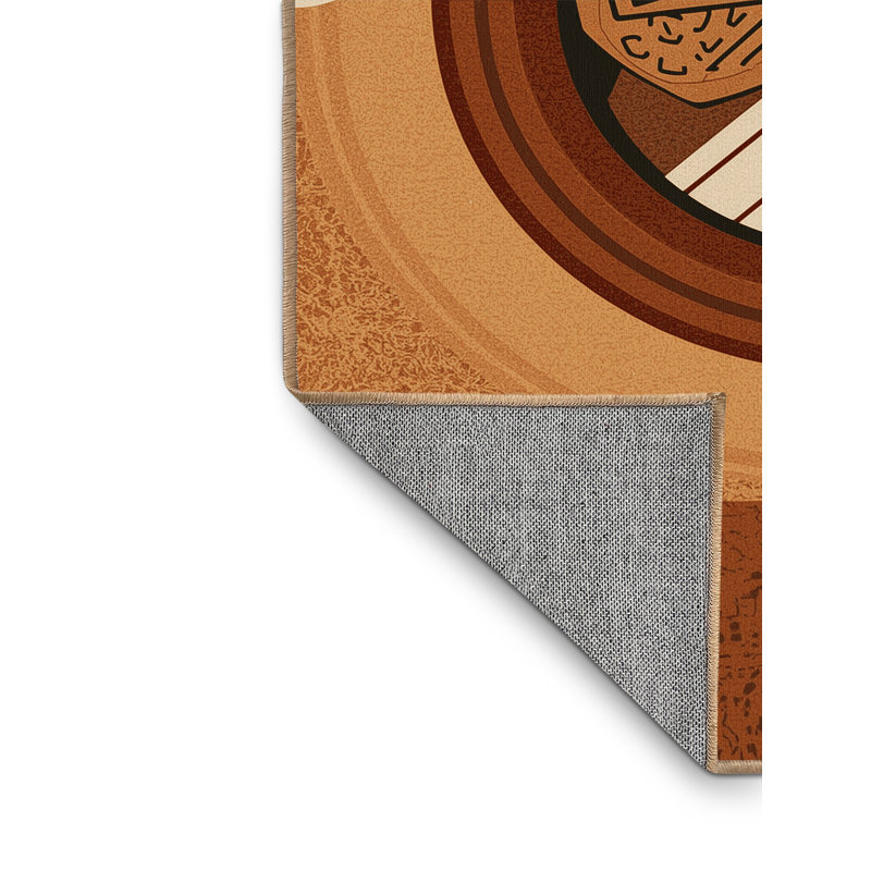 Machine Washable Food And Beverage Bibimbap Bowl Global Inspired Geometric Rug in Brown – LightBrown Binding, 3x5