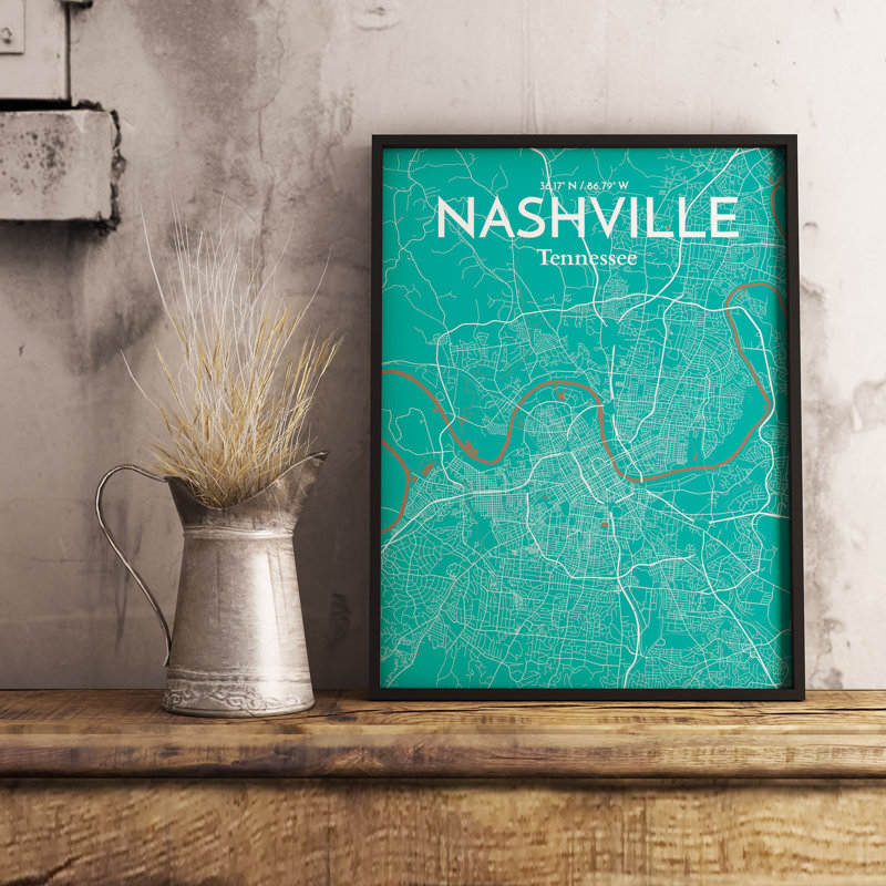 Nashville City Map 1 Piece Wall Art, 127.4 cm H x 61 cm W