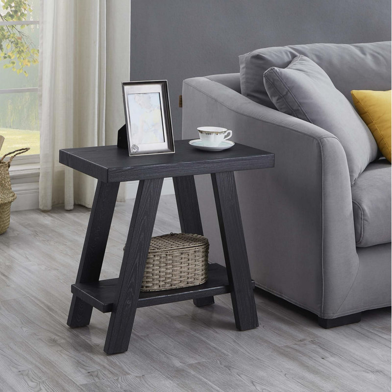 Table de bout avec rangement Angeleca, H 22 po x l 23,5 po x P 14 po, Noir / Noir