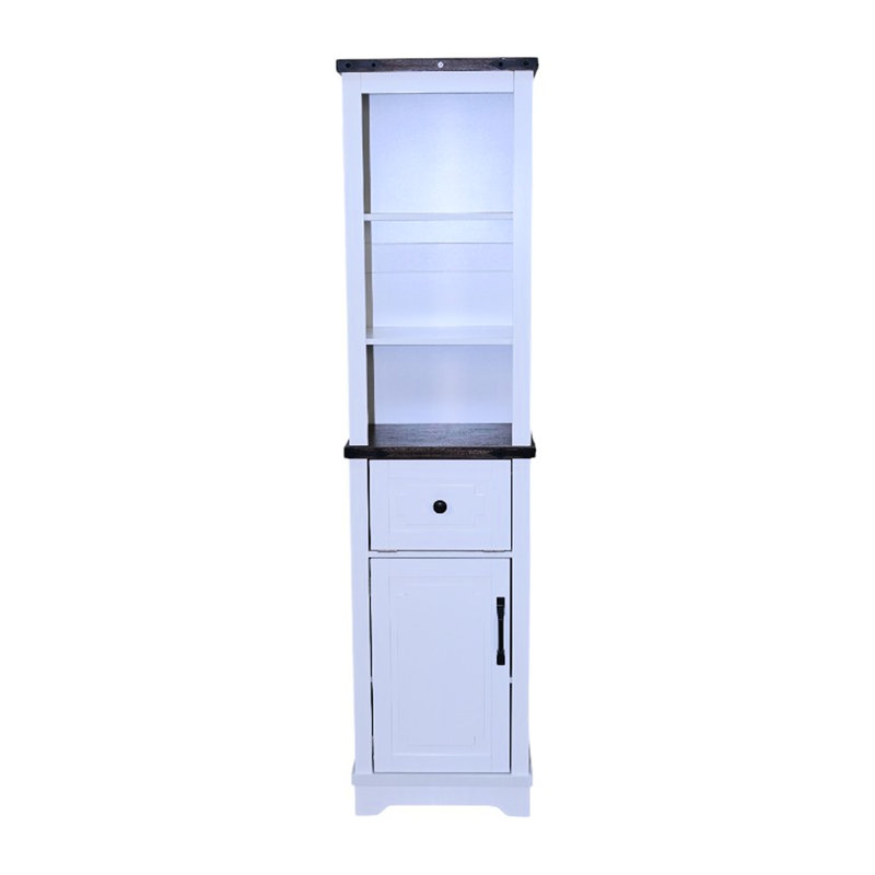 Armoire de rangement pour la maison, grande tour en lin avec 3 tablettes réglables et tiroir, surface de salle de bain étroite avec plateau en noyer noir, tablettes design, plateau supérieur, facile à entretenir