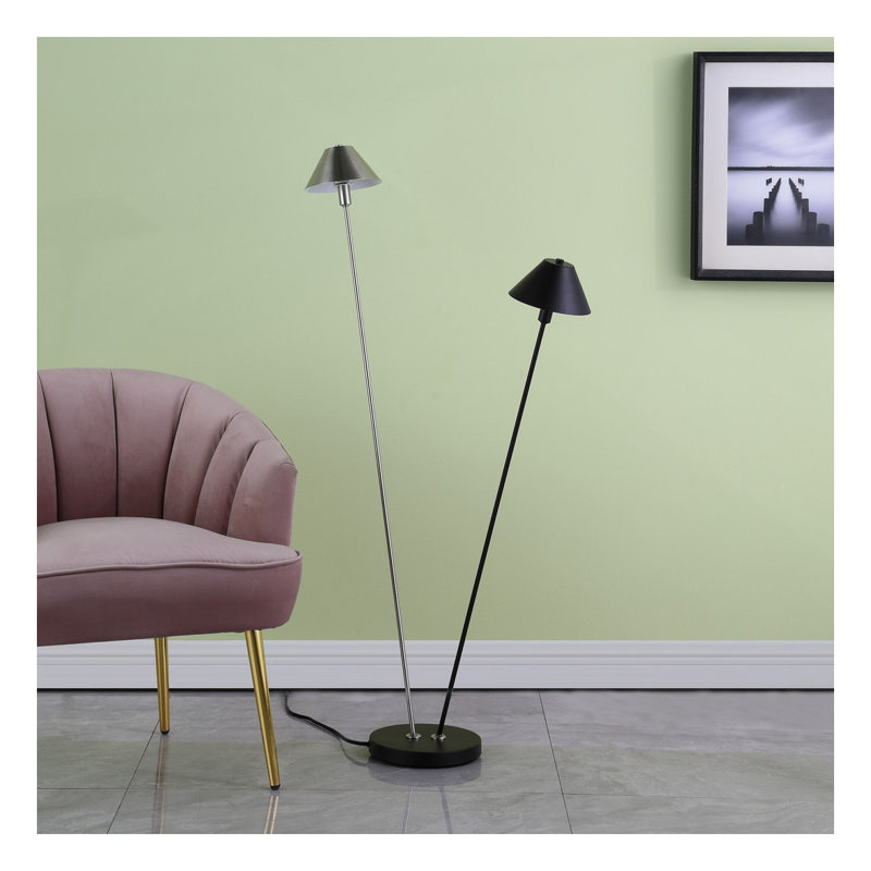 Lampe sur pied moderne de 47,5 pouces à DEL avec deux ampoules G-9 au fini noir mat et nickel brossé pour le salon, la chambre et le bureau