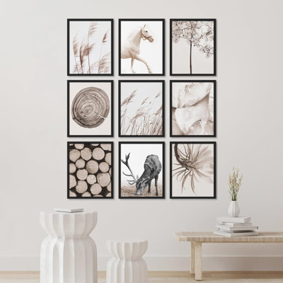 Ensemble de fleurs neutres, cheval et cerf, art moderne, 9 pièces