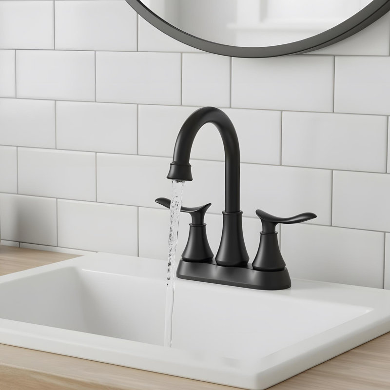 Modern Bathroom Sink Faucet with Pop Up Drain and 2 Handles, Matt Black