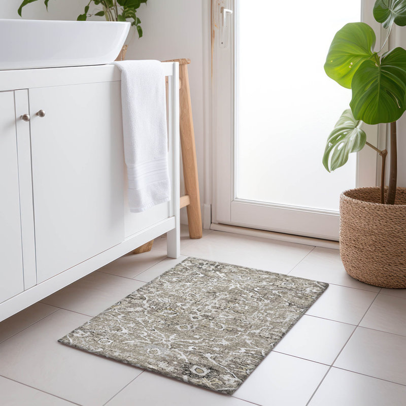 Premium Machine Washable Andreau AMF92 Gray Rug, Rectangle 1'8" x 2'6"