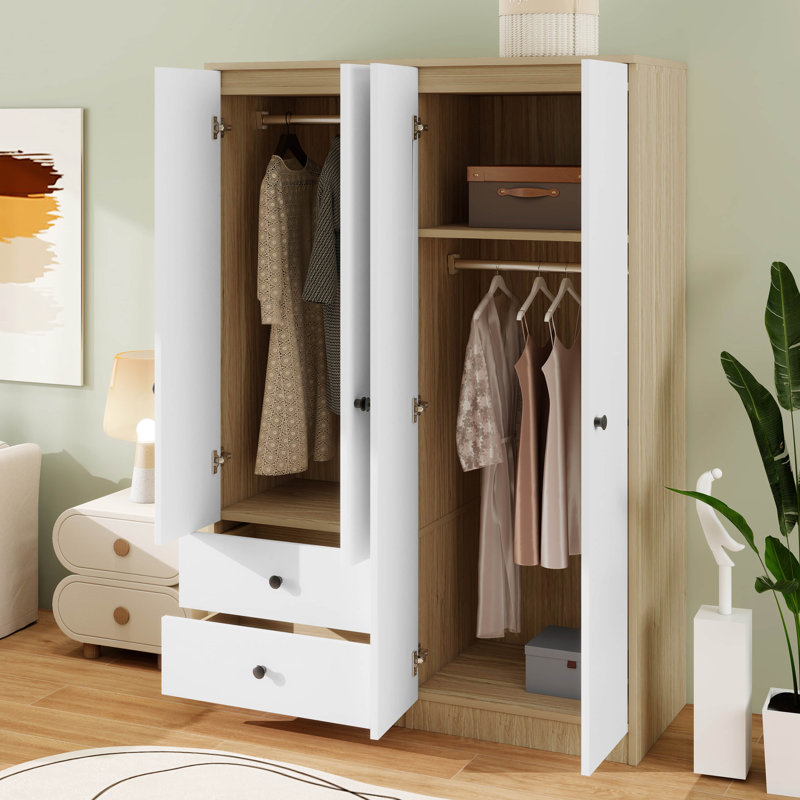 Garde-robe 4 portes avec tiroirs, tablette et tringle