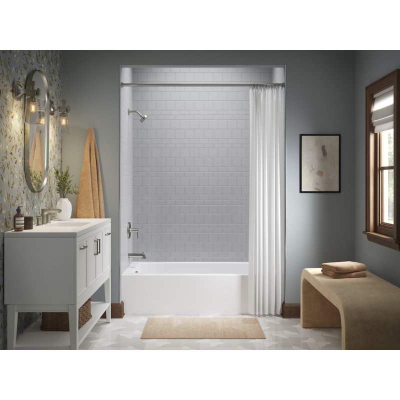 White Acrylic 60-Inch Alcove Bath with Left Hand Drain