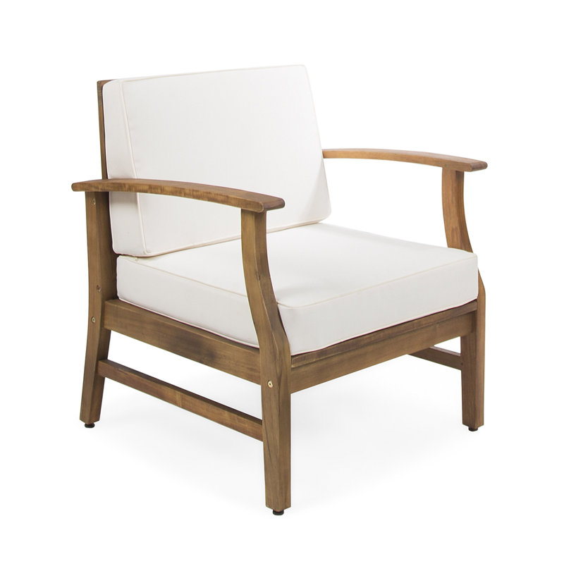 Apolinario Acacia Outdoor Lounge Chair, Cream Cushion / Teak Frame