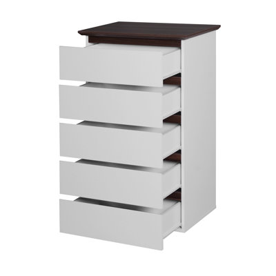 5 Drawer Dresser For Bedroom,  Modern Closet Dressers Chest Of Drawers, White & Walnut Colour Storage Dresser Chest Cabinet Organizer Unit