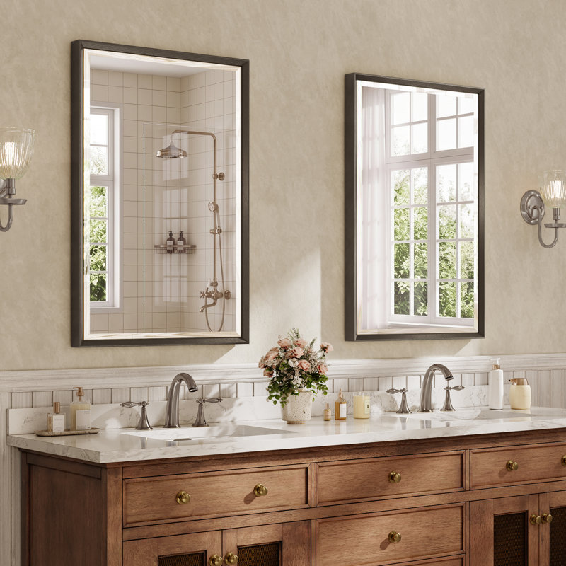 Ensemble de 2 miroirs de salle de bain à double biseau, miroirs muraux en verre trempé avec bords réfléchissants et cadre en aluminium antirouille pour au-dessus d'un lavabo, dans une chambre ou une entrée.