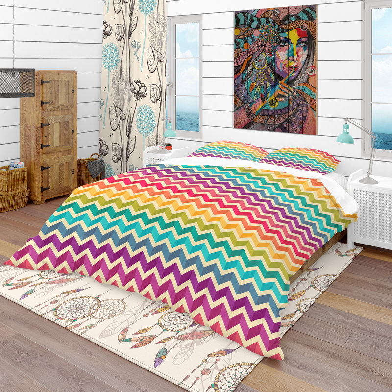 Ensemble de housse de couette bohème et éclectique, Housse de couette double / grand + 2 taies