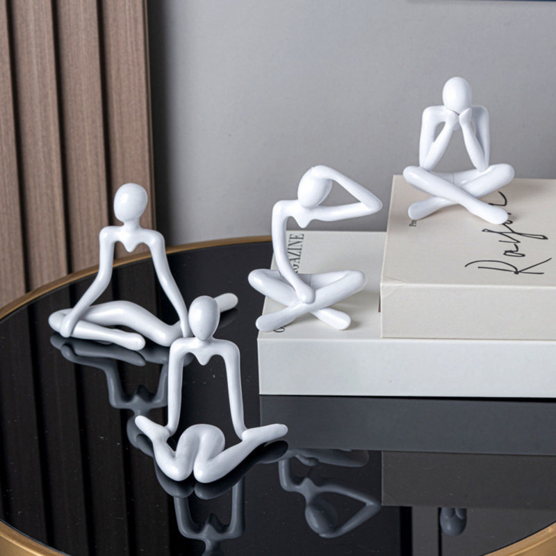 Ensemble de 4 ornements de table penseur en résine blanche pour la maison salon bureau étagère décor abstrait Art Sculpture Figurines de collection
