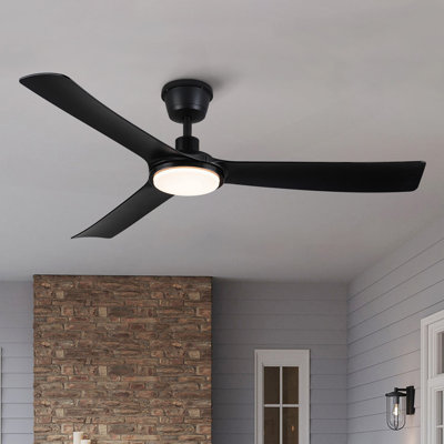 Ventilateur de plafond noir moderne imperméable de 56 pouces toutes saisons avec moteur à courant continu silencieux et léger pour porche de patio