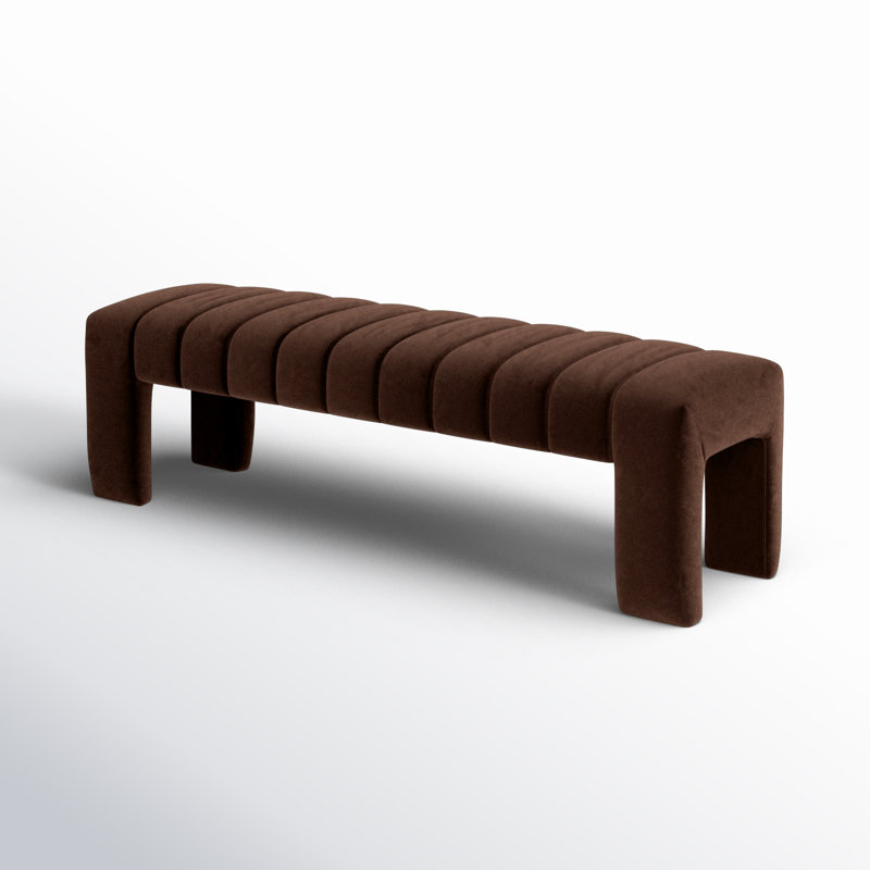 Velvet Upholstered Bench, Brown Velvet
