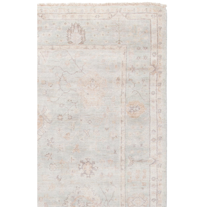 Rectangle Solid Color Hand-Knotted Wool/Cotton Area Rug in Beige, Rectangle 6' x 9'