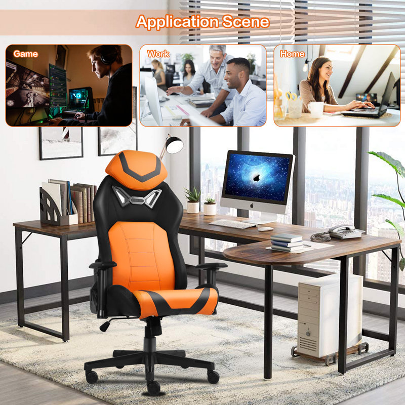 Inbox Zero Adjustable Ergonomic Swiveling PC & Racing Game Chair, Orange/Black
