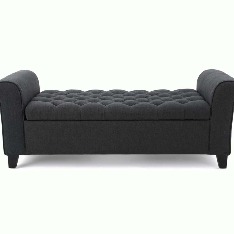 Flared Arm Storage Bench, Dark Gray
