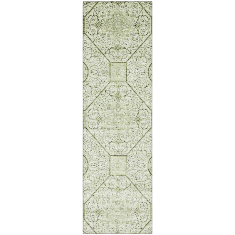 Tapis géométrique de qualité supérieure lavable à la machine Bucz AMF1748, Tapis de couloir 2 pi 3 po x 7 pi 6 po